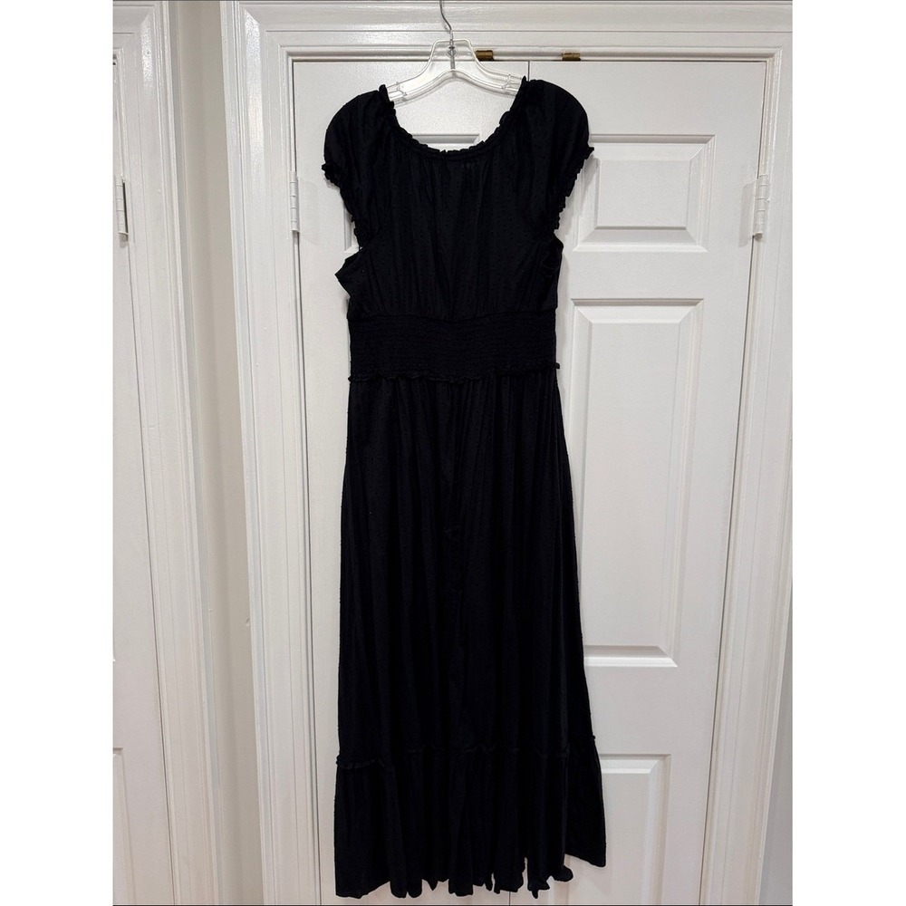 Old Navy Black Embroidered puff sleeve Tiered Maxi Dress peasant goth - Picture 3 of 10